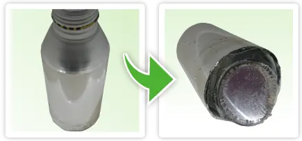 洗剤でアルミ缶が溶けている